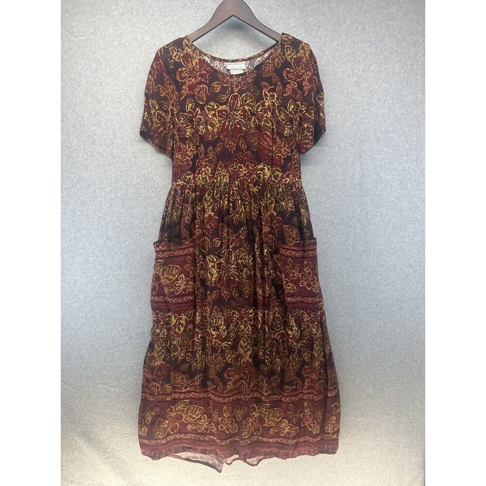 Molly Malloy Dress Womens Long Sun Dress Tie Back Short Sleeves Maroon Size 10